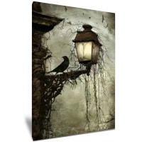 Antique Street Lamp Spooky Night Black Crow