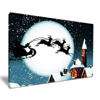 Santa Flying Reindeers Over Gingerbread Castle